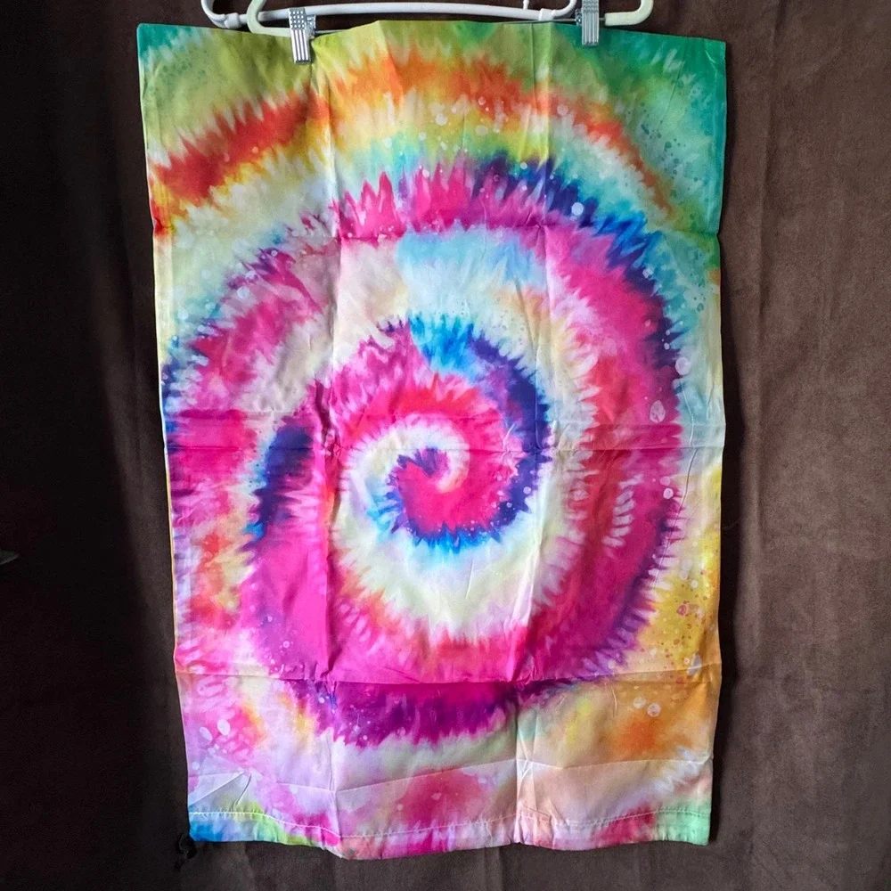 Vibrant Tie Dye Swirl laundry bag Boho Psychedelic storage drawstring camping